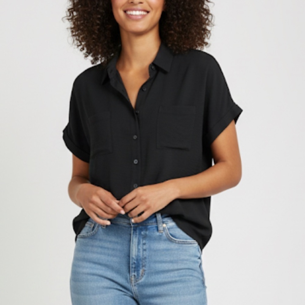 Zenana classic black button shirt size 1X